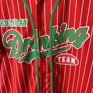 Spencers Get Lit Workshop Size XL Holiday Drinking Team Baseball Jersey.